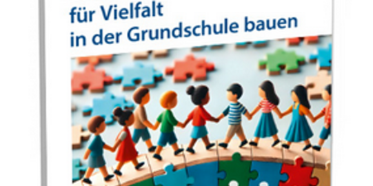Foto des Buchs "Bildungsbrücken für Vielfalt in der Grundschule bauen" mit der zusätzlichen Überschriften "Neuer Beitrag erschienen!"